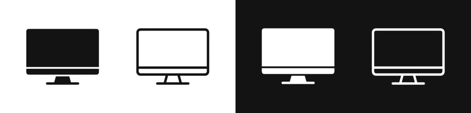 Computer monitor icon set in glyph and outline style