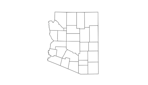Clean outline map of the state of Arizona with clear boundaries dividing its individual counties on a white background.