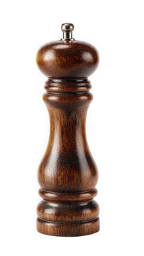 Wooden pepper grinder on white background