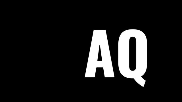 Bold white capital letters AQ positioned centrally against a solid stark black background