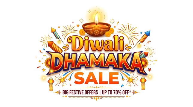 Diwali dhamaka sale banner with festive diya and fireworks