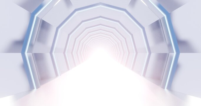 Abstract architecture background motion in geometric sci fi tunnel 3d render