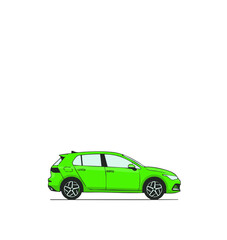 Fototapeta premium Side view of a modern green hatchback car isolated on a white background.