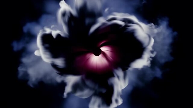 Abstract Smoke Ring Explosion Floating Through Darkness.
