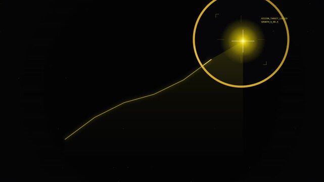 Futuristic glowing golden line chart showing growth on black background, digital business financial success trend concept