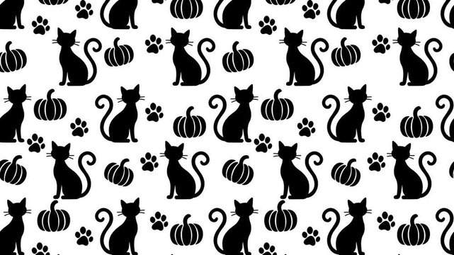 Black Cat Pumpkin Halloween Seamless Loop Animated Background