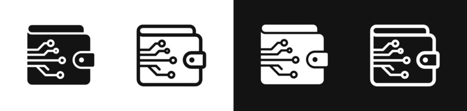 Digital crypto wallet icon set with circuit board pattern