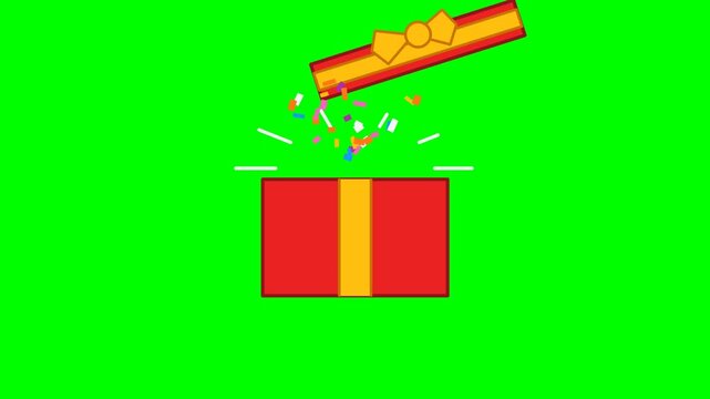 Red Gift Box Opening With Confetti on Green Screen