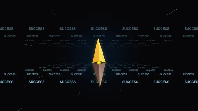 3D illustration of a glowing golden pyramid symbol representing achievement and success in a dark digital space