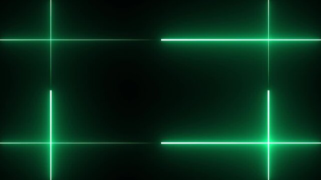 Green neon frame forming electric glowing border with laser lines in 4k animation loop