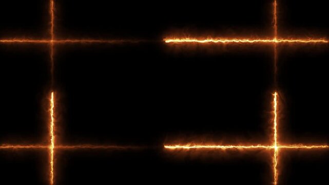 Fire lightning frame forming fiery border with electric energy lines in 4k animation loop
