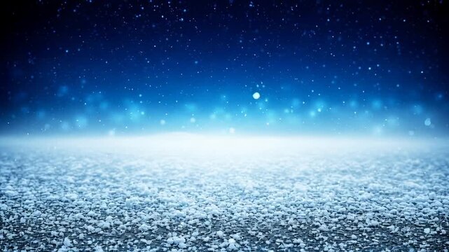 Magical winter night background with falling snow and a deep blue sky