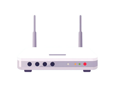 Flat vector illustration of a white wireless wifi router with antennas