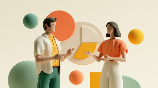 Two matte clay figures talk and read body language in a light space. Soft color cues enhance their communication and connection.