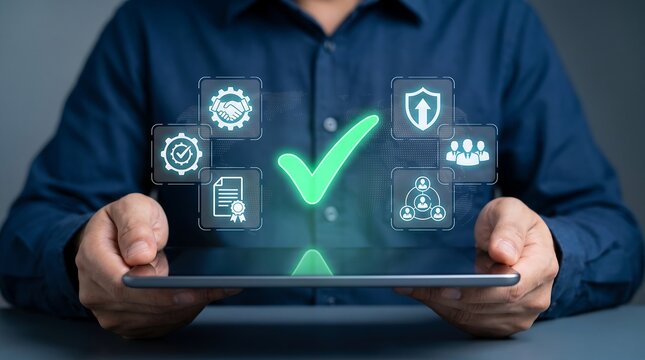 Business Automation and Customer Service Guarantee Concept With Virtual Approval
