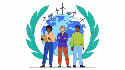 Fototapeta premium Diverse Team Promoting Environmental Sustainability and Green Energy Solutions