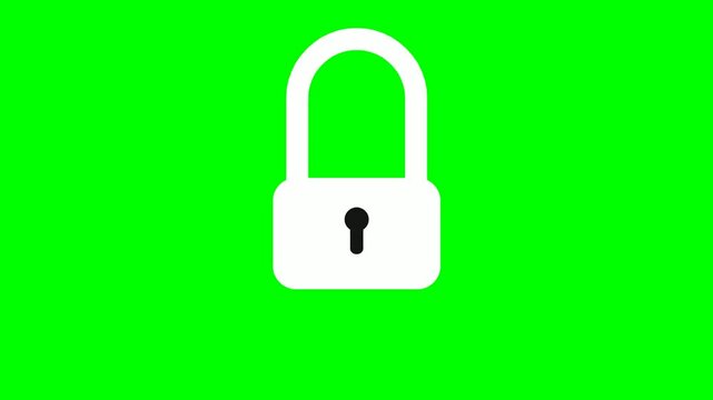 Closed padlock icon animation on green screen