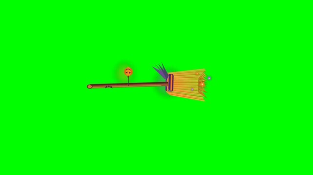Halloween witch broom animation on green screen