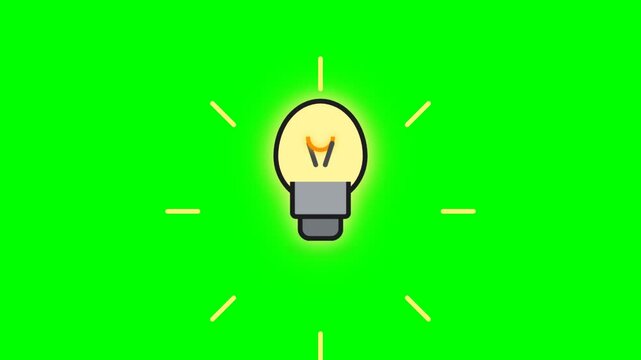 Glowing light bulb idea icon animation on green screen
