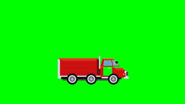 Red delivery truck side view animation on green screen