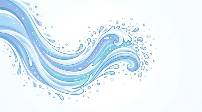 Abstract blue water splash illustration with dynamic wave motion and flowing liquid droplets isolated for graphic design projects