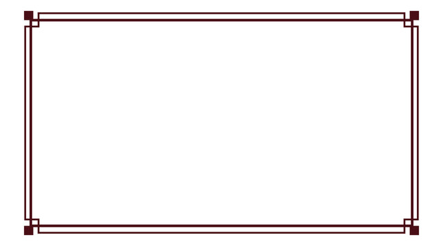 Dark Maroon Vintage Art Deco Rectangular Double Line Frame with Square Corner Accents Isolated on Transparent Background