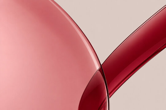 Minimal ruby red translucent curves rest on a warm beige background with generous copy space. generated by AI.