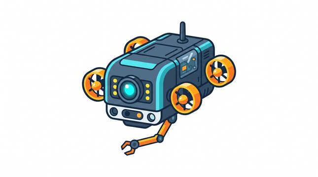 Autonomous industrial warehouse robot transporting packages projects/369998232293 high-tech automated drone with claw arm