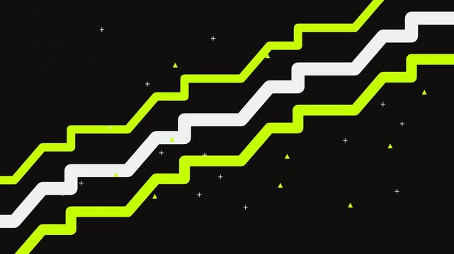 Abstract motion background with green and white zig zag lines moving diagonally across a dark backdrop.