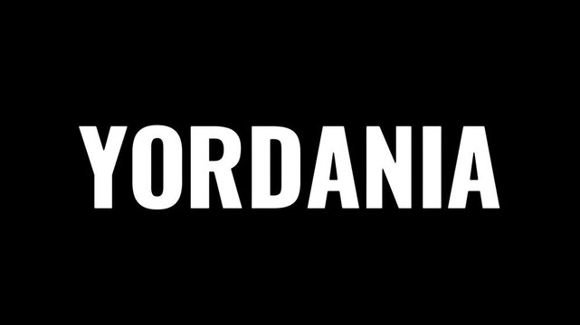 Bold white typography spelling the word Yordania against a stark solid black background