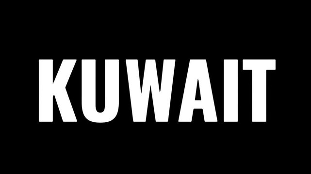 Kuwait bold white text typography design featuring a striking modern urban style isolated on a clean black background for travel and geography themes