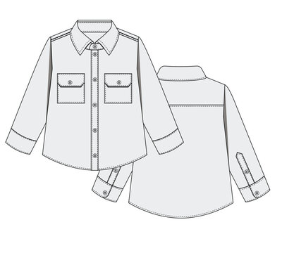Boys long sleeves button down shirt, front and back, vector illustration