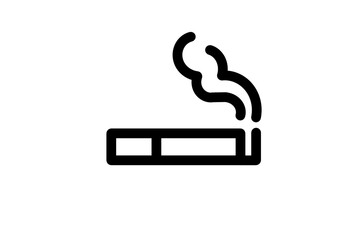 Black outline lit cigarette with smoke icon transparent background © YOKO