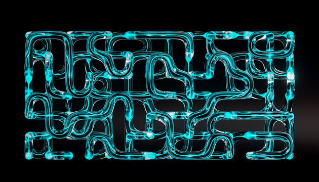 Colorful 3D glass tube network with pink blue and cyan forms