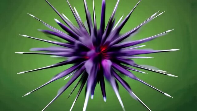 Close up macro shot of a vibrant purple spiky flower.
