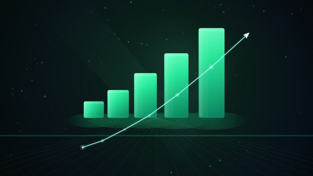 Rising profit bars with upward growth arrow animation