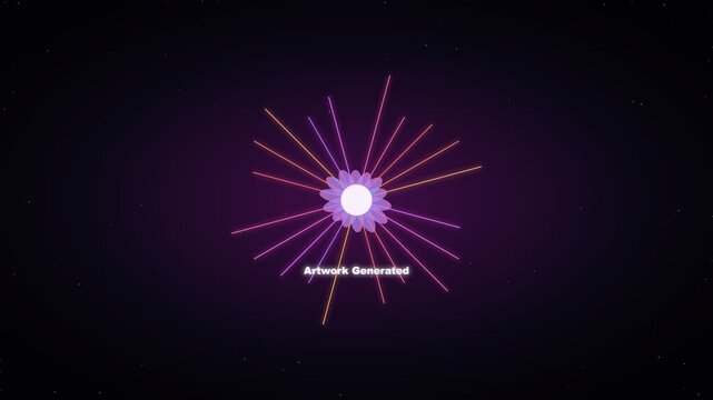 Circular progress bar loading to 100 percent for digital artwork generation on dark starry background.