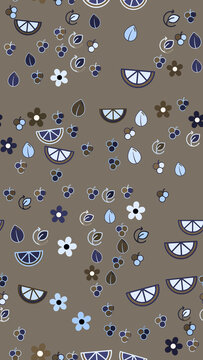 Stylized fruit, flower, leaf, and recycling pattern