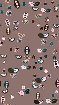 Stylized fruit, leaf, and eco symbol pattern