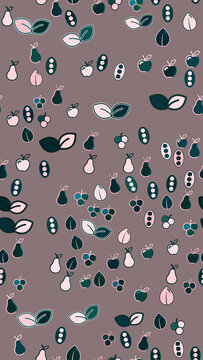 Stylized Fruits and Leaves Seamless Pattern