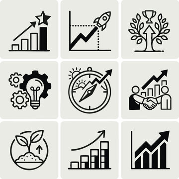 Fintech money monokrom icon set for business growth and finance