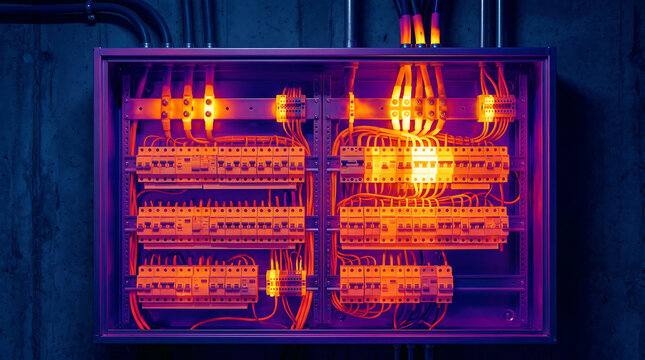Infrared Thermal Image of Electrical Panel and Wiring Heat Signatures