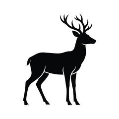 Fototapeta premium Deer silhouette icon vector illustration. Black silhouette of a standing stag with antlers isolated on a white background