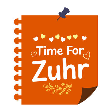 Orange Sticky Note Notepad with Time For Zuhr Prayer Reminder Text and Push Pin Vector Illustration Isolated on Transparent Background
