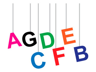 Hanging random alphabet letters background, colorful school typography design vector, or education text layout © New Asia