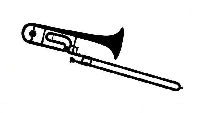 Black silhouette of a trombone on a white background