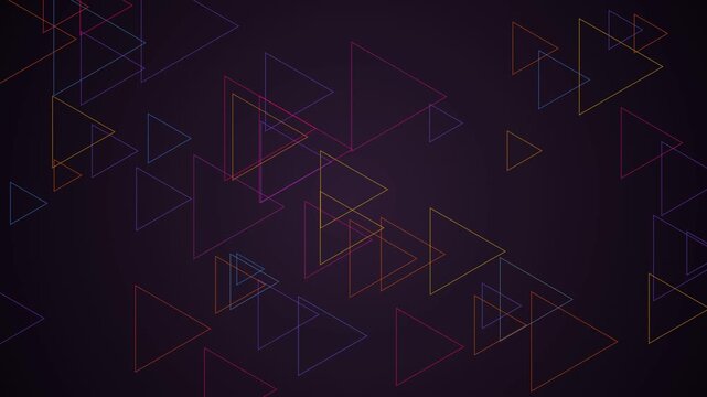 Abstract geometric background with colorful overlapping triangles on dark backdrop