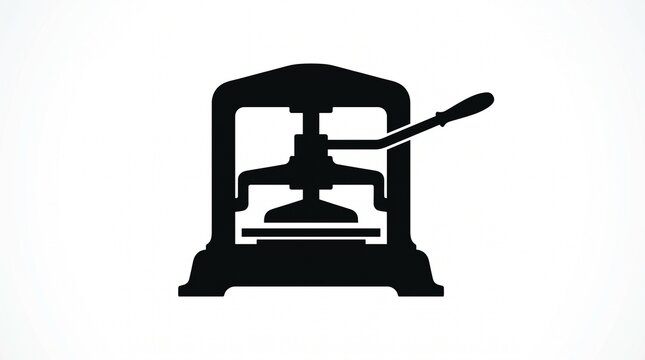 Vintage printing press machine silhouette isolated on white background