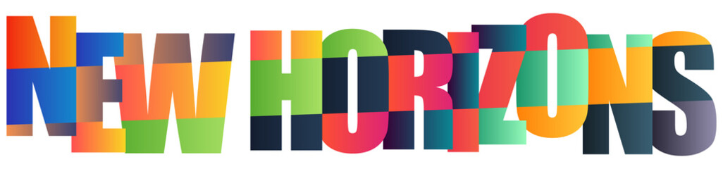 Colorful typography design with bold letters spelling new horizons in a modern style © Mahadi