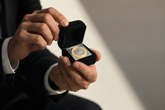 Condom Presented in an Engagement Ring Box as a Safe Sex Concept